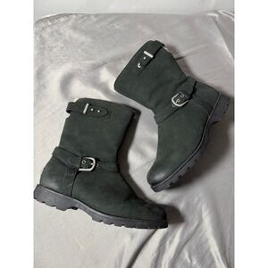 UGG Grandle Boots Black Suede Shearling Lined Buckle Moto Women's Size 7